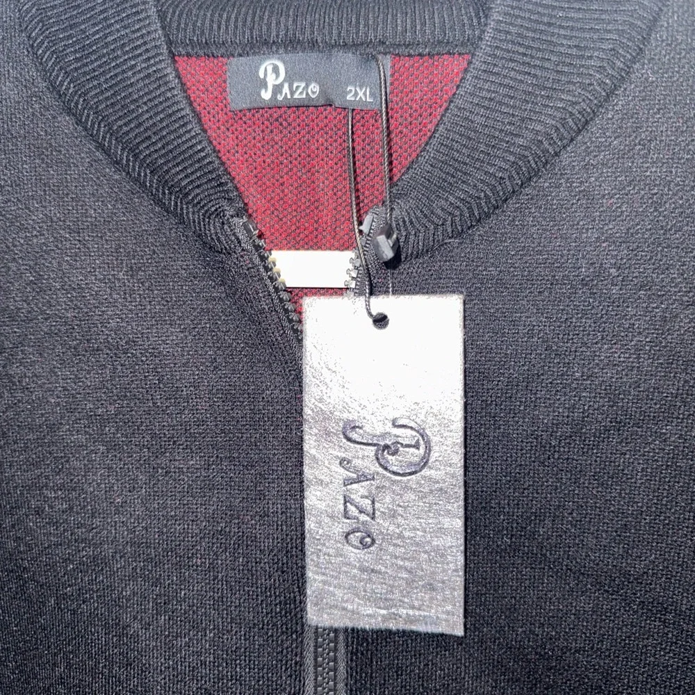Designer Pazo Mens Black zip up Big/Tall Sweater with Stripes size 2xl NWT